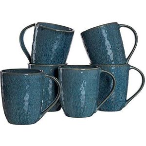Leonardo Matera 018548 Keramische mokken, 6-delige set, vaatwasmachinebestendige koffiekopjes, 6 magnetronbestendige theekopjes, glazen mokken, blauw 430 ml