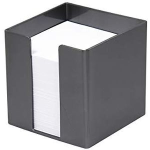 Notitiebox van kunststof 95x95x95mm, gevuld met 700 vellen wit papier (80g/m²), FSC, kleur: zilver