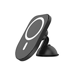 XtremeMac Draadloze Auto-oplader met Magnetische Houder voor iPhone 12/13/14 Pro/Max/Plus/Mini, MagSafe-compatibel Auto-oplaadstation, Bevestiging met zuignap op het dashboard, Zwart