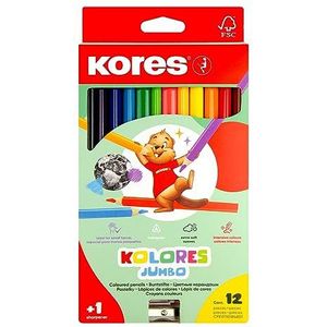 Kores Kleurpotlood Colores Jumbo, 3-kant met puntenslijper, 12 kleuren