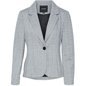 VERO MODA Dames Vmsilva Ls Fitted Blazer, Zwart/Detail: sneeuwwit Herringbone, M