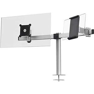 Durable 508823 Monitorbeugel voor 1 monitor 21-27"" en 1 tablet 7-13"", met bladdoorvoer, 360° draaibaar, kantelbaar, in hoogte verstelbaar, 508823, zilver