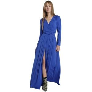 Madnezz House Anastasia Damesjurk, V-hals, elastische taille, maxi-lengte jurk, blauw, M, blauw, M