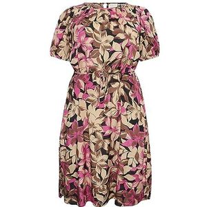Kaffe Curve Plus-Size damesjurk, knielengte, korte mouwen, tailleriem, Shoking Pink Flower Print, 42