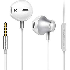 Hoofdtelefoon met ruisonderdrukking, in-ear hoofdtelefoon, krachtige in-ear hoofdtelefoon met microfoon en controller, stereo headset 3,5 mm enz., 120*1*1(cm), bianco