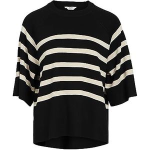 Object Gebreide trui voor dames, gestreept, Zwart/Stripes: sandshell, XL