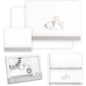 Interbaby Babybeddengoed van katoen voor babybed, olifantenbeer, ballonnen, 3-delige set, hoeslaken + dekbedovertrek + kussensloop