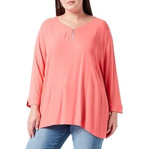 TOM TAILOR Dames Plusize T-shirt met ritssluiting 1034680, 12230 - Smooth Papaya Red, 44