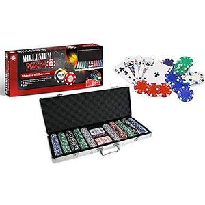 MGM GAMES - Pokerchipskoffer met 500 chips - Multicolor - 140500 - Kaartspel - Metaal - 2 tot 6 spelers - Speelkaarten - Bordspellen - 11,5 g - 56 cm x 21 cm