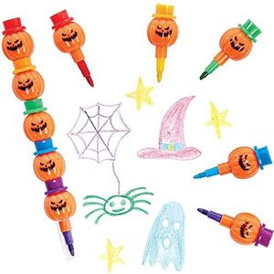 Baker Ross FX439 Pompoen Pop a Krijtjes - Pak van 6, Halloween Zakjesvuller voor kinderen, Kleurpotloden voor kinderen, Stapelkrijtjes