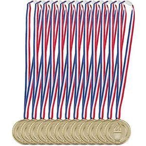 Relaxdays gouden medaille voor kinderen, set van 12 stuks, met afbeelding van fakkel, om overwinningen te vieren, Ø 5 cm