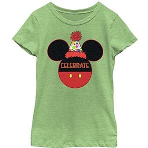 Disney Mickey Classic Logo Celebrate Birthday Girls Heather T-shirt, Green Apple, X-Small, apple green, XS