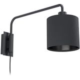 EGLO Wandlamp Staiti 1, 1-lichts wandlamp vintage, modern, wandlamp voor binnen van staal en textiel, woonkamerlamp, hallamp in zwart, E27-fitting, la