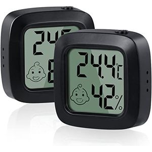 Vinabo 2 stuks mini-thermometer, digitale hygrometer, hoge precisie, hygrometer, binnenthermometer, met schakelaar, transformeerbaar ℃/℉, voor woonkamer, magazijn, babykamer, kledingkast (zwart)