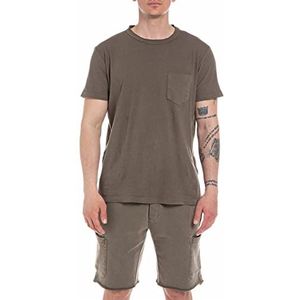 Replay Heren T-shirt korte mouwen met borstzak, 121 Mud, XS