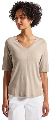 Street One - Gerda - T-shirt - Beige - V-hals