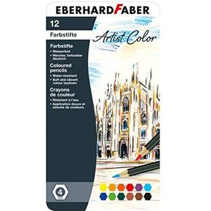 Eberhard Faber 516112 - Artist Color kleurpotloden, metalen etui met 12 kleuren, zeshoekige vorm, voor moderne grafische vormgeving, fijne tekeningen en kleurrijke aquarellen