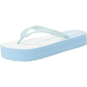 Calvin Klein Jeans Vrouwen Strand Sandaal Flatform Monologo Yw0yw01617 Flip Flop, Blauw Schemering Blauw Helder Wit, 39 EU