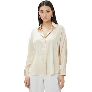 Koton Dames lange mouwen buttoned satijnen shirt, Ecru (002), 40