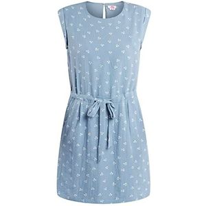 myMo dames esha jurk met kersenprint, blauw, M