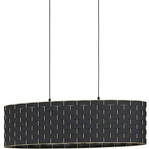 EGLO Hanglamp Manizales, 1-lichts textiel pendellamp, eettafellamp van stof in zwart en metaal in messing, lamp hangend voor woonkamer, E27 fitting, L 78 cm