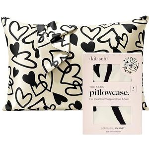 Kitsch satijnen queen-kussensloop met ritssluiting voor haar en huid, zachter dan zijde, machinewasbaar, kreukvrij, verkoelend, glad satijn, standaardformaat 48 x 66 cm, motief: Hart