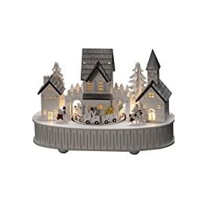 Konstsmide LED houten silhouet ""Haus und Kirk"", wit, met muziekdoos en 6-uurs timer, 5 warm witte diodes, werkt op batterijen, binnen - 3269-210