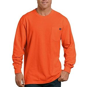 Dickies Groot en lang herenshirt met lange mouwen, zware ronde hals, Helder Oranje, 3X