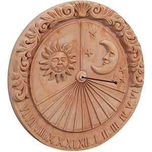 Biscottini Zonnewijzer van terracotta, 53,5 x 6,5 x 53 cm, gemaakt in Italië, decoratieve panelen zon en maan – decoratie voor huis terracotta keuken – accessoires huis shabby – tuinklok –