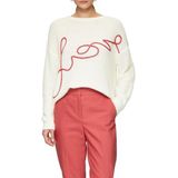s.Oliver BLACK LABEL Losse gebreide trui van alpacamix met Love-opschrift, Crème, S