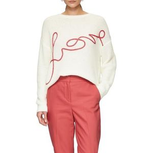 s.Oliver BLACK LABEL Losse gebreide trui van alpacamix met Love-opschrift, Crème, S