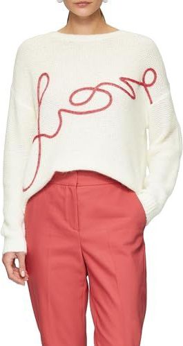 s.Oliver BLACK LABEL Losse gebreide trui van alpacamix met Love-opschrift, Crème, S