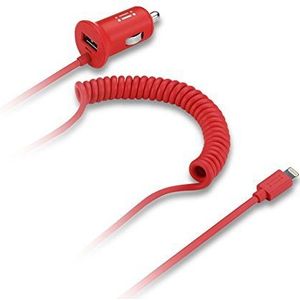 aiino Car Charger auto USB auto-oplader 1 USB-poort 2,4 A geïntegreerde omkeerbare micro USB-kabel 1,2 m voor Samsung Smartphone & Tablet PC - rood