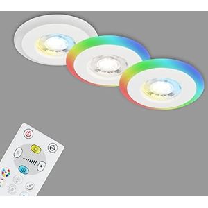 BRILONER - Set van 3 plafondinbouwspots LED, LED lichtring RGB CCT, vlakke LED inbouw, badkamer inbouwspot, badkamer inbouwspot IP44, wit, 84x34 mm (DxH)