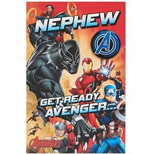 Disney Avengers Verjaardagskaart voor neef met envelop - Kinderontwerp met Avengers Badge