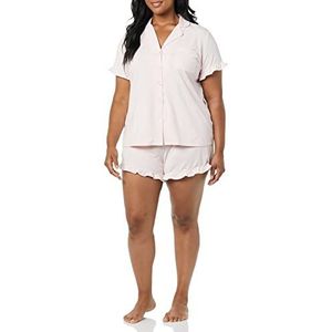 Amazon Essentials Dames katoenen modale Piped Notch-kraag pyjamaset (verkrijgbaar in grote maten), lichtroze, X-Large