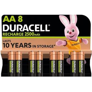 Duracell Oplaadbare AA-batterijen (8 stuks), 2500 mAh NiMH, vooraf opgeladen, onze oplaadbare batterij met de langste levensduur