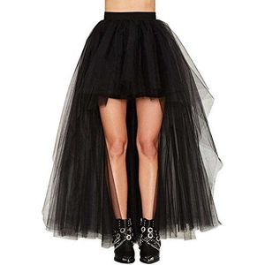 Dames Hi-Lo Lange Tutu Tule Bustle Rok Elastische Taille Festival Party Rok Zwart One Size