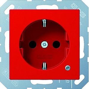 Jung A 1520 BFKO RT Schuko stopcontact 16 A 250 V onbreekbaar met contactbeveiliging en functie-indicator serie A rood