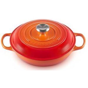 LE CREUSET Kenmerkende geëmailleerde gietijzeren ondiepe braadpan met deksel, 26 cm, 2 liter, vulkanisch, 211802609