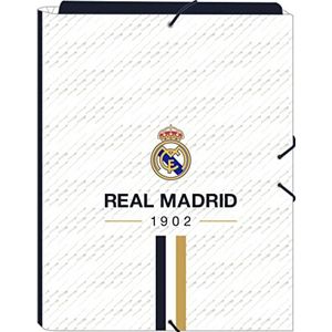 Real Madrid Folio-map met 3 kleppen, ideaal voor kinderen van verschillende leeftijden, comfortabel en veelzijdig, kwaliteit en duurzaamheid, 26 x 36,5 cm, wit, Wit, Standaard, casual