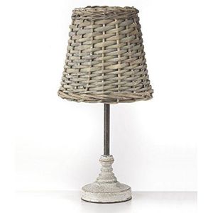 Onli 4887/L tafellamp mand met lampenkap E27, wit, Ø 20 x H 40 cm, hout; rotan