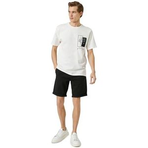 Koton Basic bermuda-shorts voor heren, katoenen zak, gedetailleerd knopen, Schwarz (999), 18