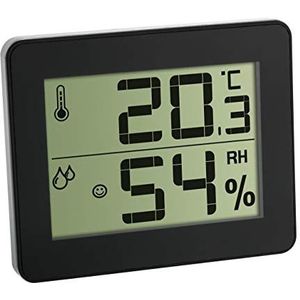 TFA Dostmann Digitale Thermo-Hygrometer, 30.5027.01, voor bewaking van binnentemperatuur en luchtvochtigheid, max.-min. waarden, ultra-plat hoogglans ontwerp, zwart, (L) 100 x (B) 12 (48) x (H) 82 mm