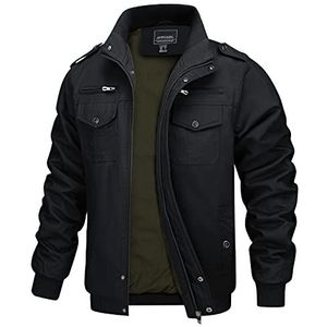 MAGCOMSEN Mens lichtgewicht winter herfst katoen casual jas militaire cargo jas en jas met rits zakken, Zwart, S