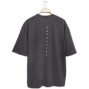 Trendyol Man Oversize Basic Crew Neck Geweven T-shirt, Antraciet, L, Antraciet, L