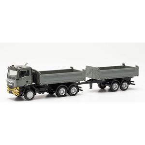 Herpa vrachtwagen model MAN TGS NN bouwkipper aanhangwagencombinatie, schaal 1:87, voor diorama, modelbouw, verzamelobject, Made in Germany, kunststof