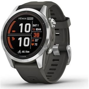 Garmin Fenix 7s Pro Solar 42mm, Smartwatch, Sporthorloge, 14 dagen Batterij, 40+ Sport-apps, Garmin Pay, Muziek, Ingebouwde zaklamp, Zilver