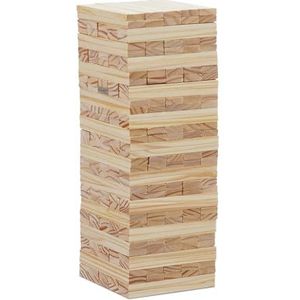 Relaxdays XL vallende toren - 200 houten blokjes - stapelspel hout - wiebeltoren 32 cm