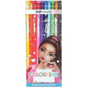 Depesche 12219 TOPModel - Uitwisbare kleurpotloden, 10 potloden in 10 heldere kleuren met gumtopper, ideaal om te tekenen en voor school